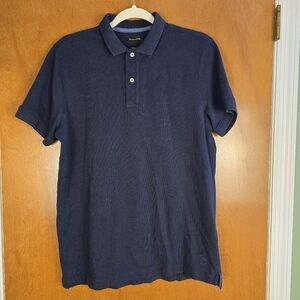 Massimo Dutti Mens Large Navy Blue Polo Shirt 100% Cotton Short Sleeve L M